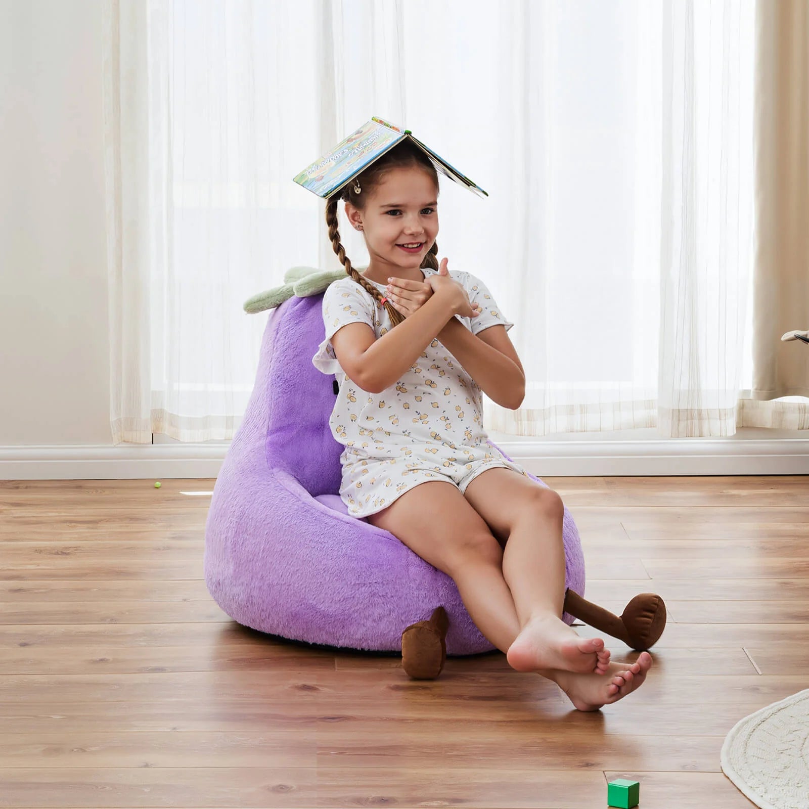 Eggplant Bean Bag Chair in living room